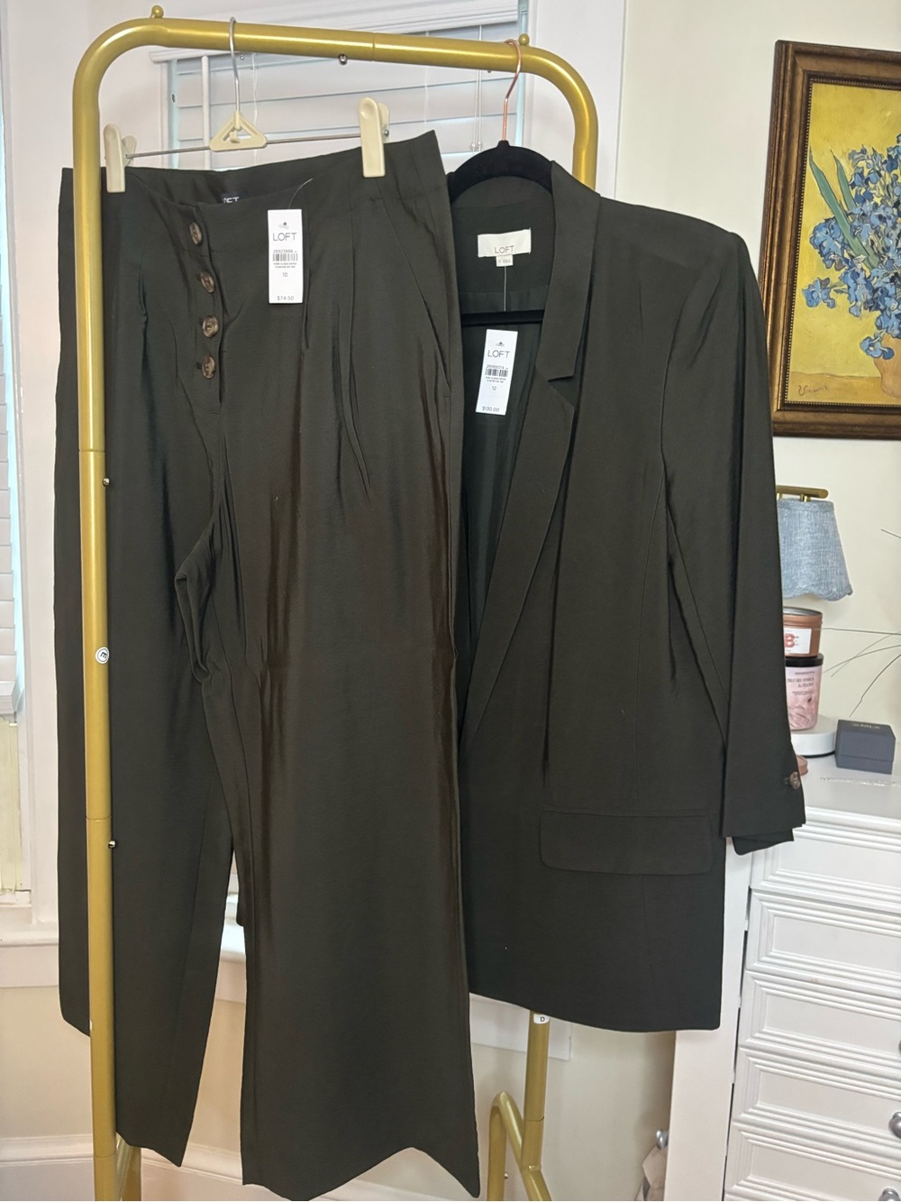 LOFT High-Waist Wide Leg Button-Front Pants in Olive Green NWT Size 10 - Picture 7 of 7